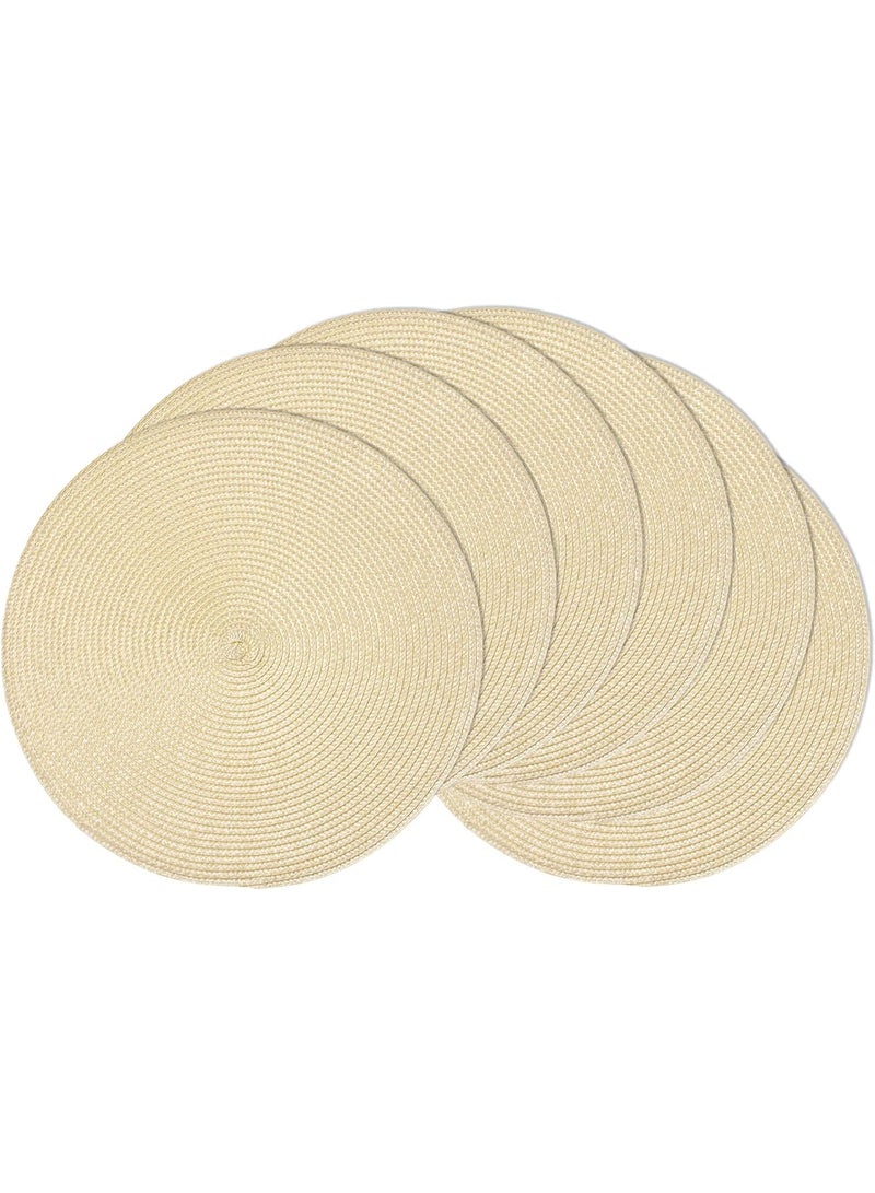 jaexest Round Braided Placemats Set of 6 – Natural Woven Heat Resistant Table Mats, 15 Inch for Dining Table (Beige) - Image 1